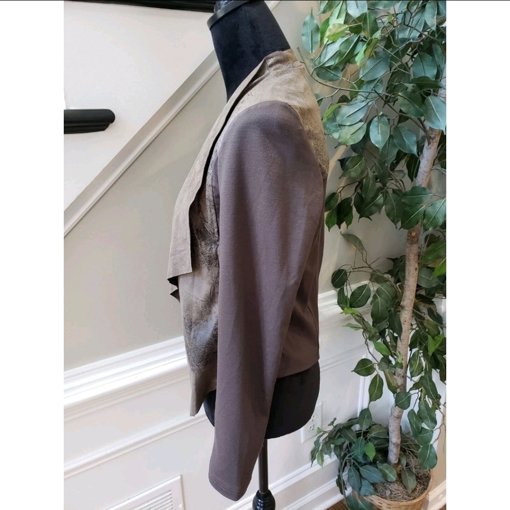 Edyson Vegan Leather Jacket Womens Size L Brown Stretch Long Sleeve Open Front - Picture 2 of 7